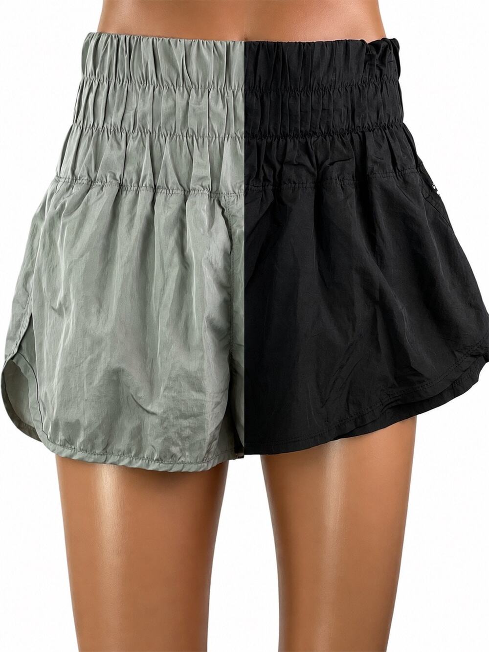 FP Movements Women's Gray Black Two Tone Smocked Elastic Waist Athletic Shorts S